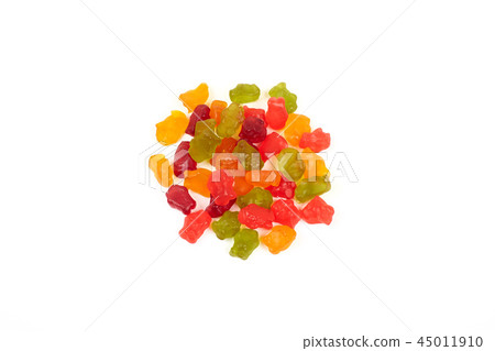 Colorful eat gummy bears jelly candy, isolated on white background. 45011910