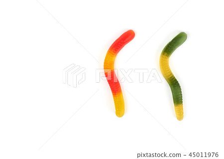 gummy jelly worm candy on a white background. 45011976