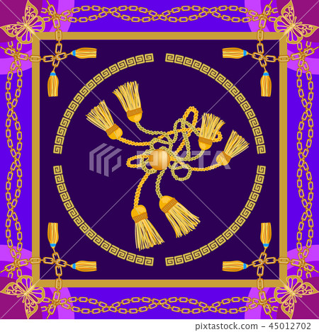 Silk scarf with golden chains and curtain brushes. Silk scarf with golden chains and curtain brushes. 45012702