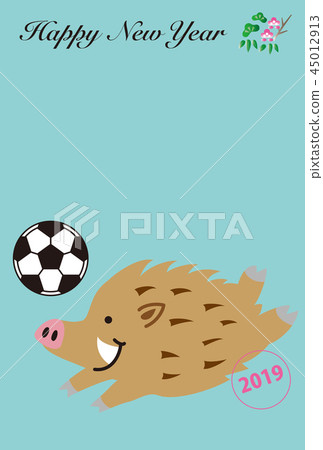 New year's card with soccer ball and boar 45012913