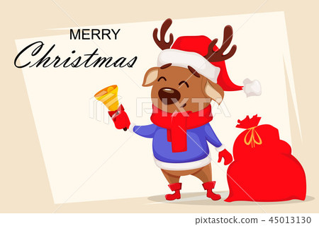 Merry Christmas. Cute deer wearing Santa Claus hat - Stock Illustration ...