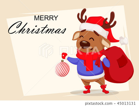 Merry Christmas. Cute deer wearing Santa Claus hat - Stock Illustration ...