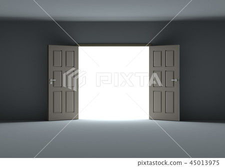 Doors opening to show bright light in the darkness 45013975