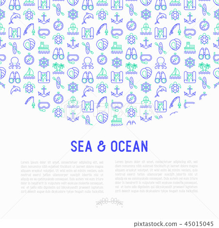 Sea and ocean journey concept with thin line icons 45015045