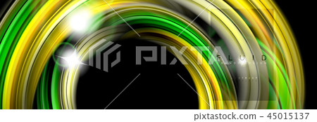 Background abstract design, flowing mixing liquid color waves on black 45015137