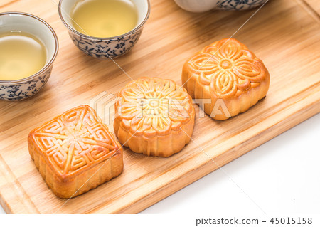 Mid-Autumn Festival moon cake on white background 45015158