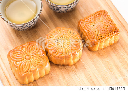 Mid-Autumn Festival moon cake on white background 45015225