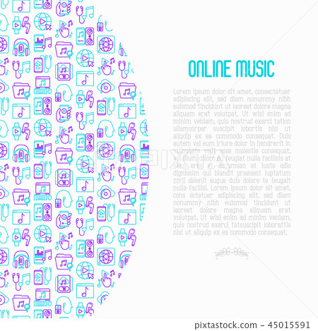 Online music concept with thin line icons Online music concept with thin line icons 45015591