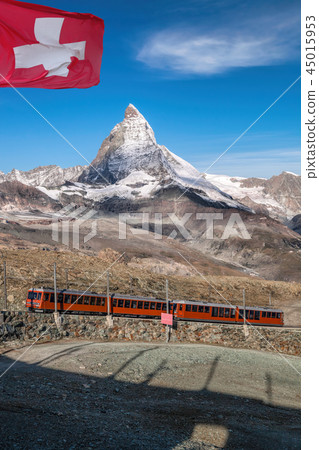 Matterhorn peak with Gornergrat train in Zermatt 45015953
