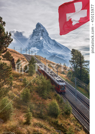 Matterhorn peak with Gornergrat train in Zermatt 45015977