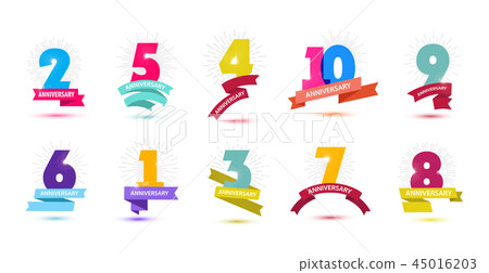 Vector set of anniversary dates compositions with ribbons, years birthday logo labels. Isolated. Vector set of anniversary dates compositions with ribbons, years birthday logo labels. Isolated. 45016203