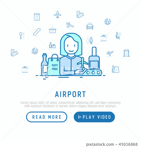 Airport concept with thin line icons - Stock Illustration [45016868 ...