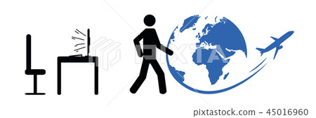 man leaves workplace for traveling pictogram man leaves workplace for traveling pictogram 45016960