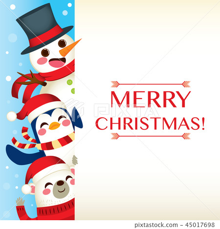 Christmas Characters Holding Banner 45017698