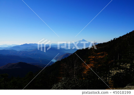 Mt. Fuji and mountains from the vertical road from Kotake Shingatake to Mt. Mt. Fuji and mountains from the vertical road from Kotake Shingatake to Mt. 45018199