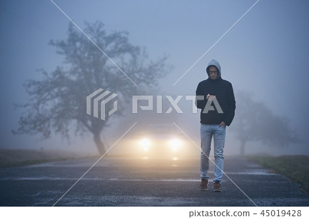 Thick fog on roadside 45019428