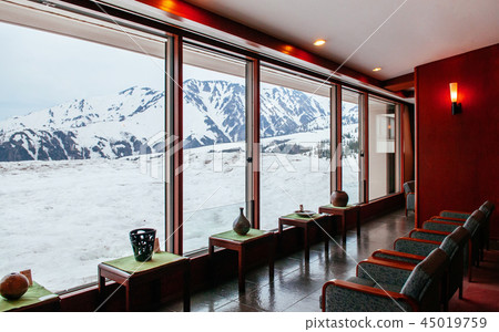 Midagahara Hotel lobby with Tateyama snow scenery 45019759
