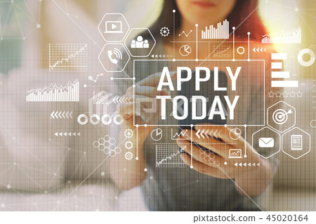 Apply today with woman using a smartphone Apply today with woman using a smartphone 45020164