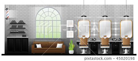 Interior Scene Of Vintage Barber Shop Stock Illustration