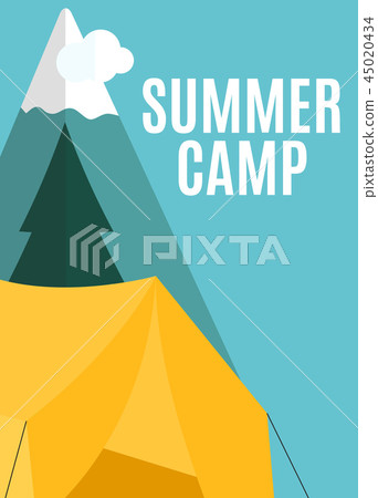 Summer Camping Nature Background in Modern Flat Style with Sample Text Summer Camping Nature Background in Modern Flat Style with Sample Text 45020434