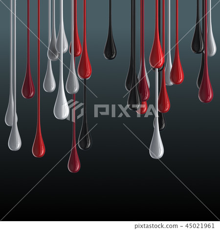 3D multicolor glossy paint drop blobs on black background 45021961