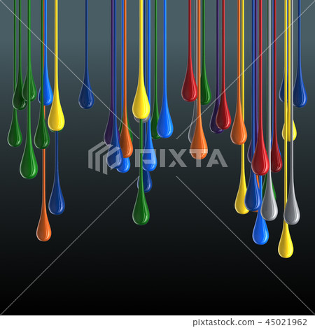 3D multicolor glossy paint drop blobs on black background 45021962