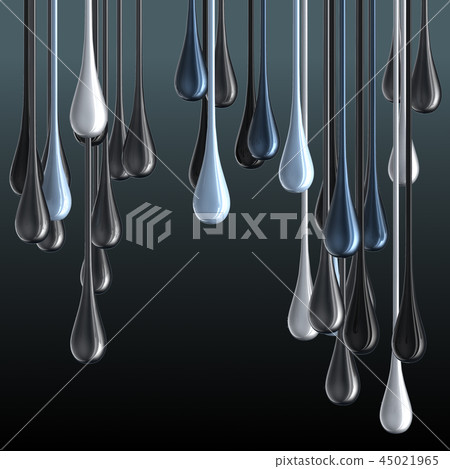 3D multicolor glossy paint drop blobs on black background 45021965