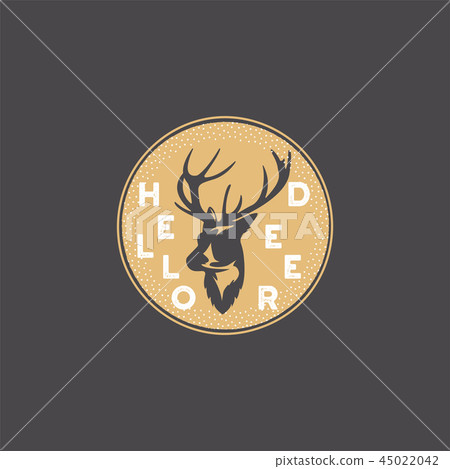 Merry Christmas lettering. Hello Deer typography quote, wish with reindeer head. New Year lettering 45022042