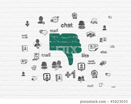 Social media concept: Thumb Down on wall background Social media concept: Thumb Down on wall background 45023035