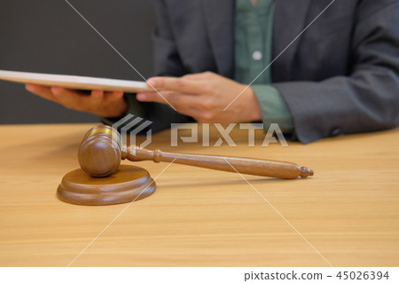 judge work with tablet. legal law gavel at courtroom. lawyer attorney justice at court 45026394