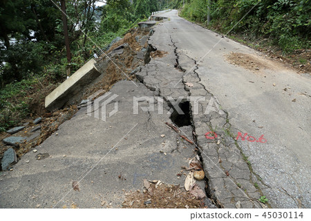 Road collapse due to heavy rain 45030114