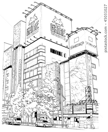 Manga style pen image illustration Downtown 45031027