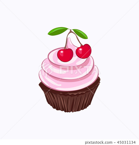 Chocolate cupcake with cherry whipped cream Chocolate cupcake with cherry whipped cream 45031134