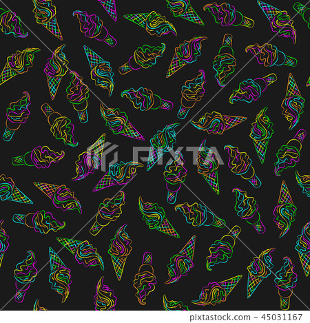 Neon colors ice cream on black seamless pattern Neon colors ice cream on black seamless pattern 45031167
