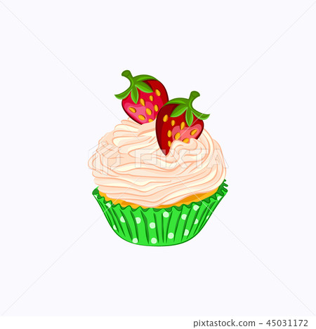 Cupcake with whipped cream and strawberry Cupcake with whipped cream and strawberry 45031172