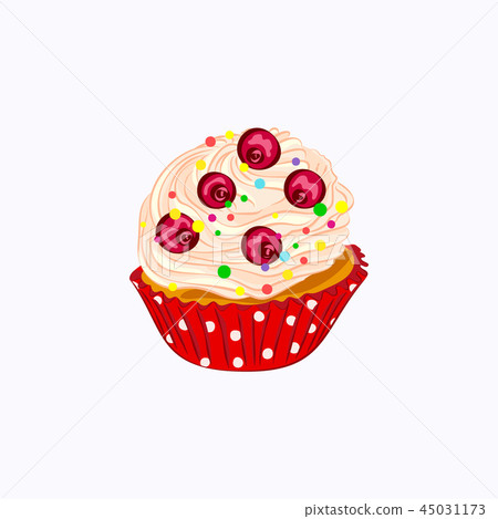 Cupcake with whipped cream and red berry 45031173