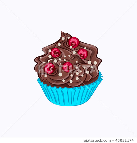 Cupcake with chocolate cream and red berry 45031174