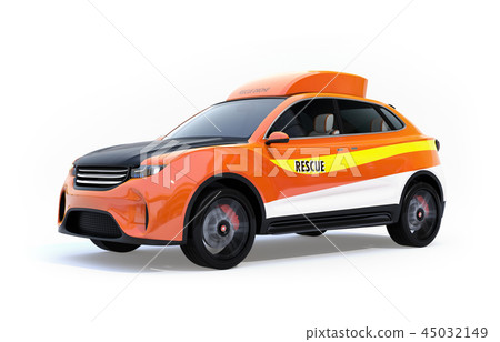 Concept image of a disaster relief SUV with a search drone stored in a white background Concept image of a disaster relief SUV with a search drone stored in a white background 45032149