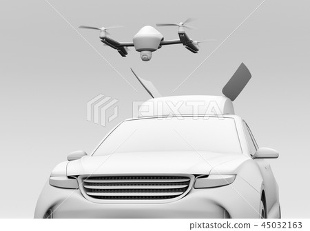 Clay rendering image of a search drone taking off and landing from a disaster relief SUV 45032163