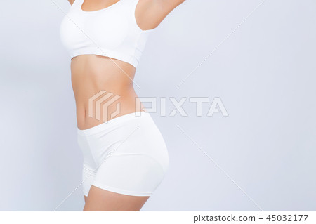 Closeup asian woman beautiful body diet with fit 45032177