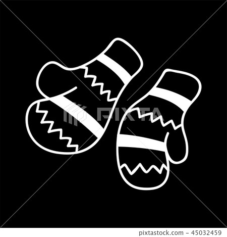 pair of knitted christmas mittens. Mittens simple icon. isolated white silhouette. illustration 45032459