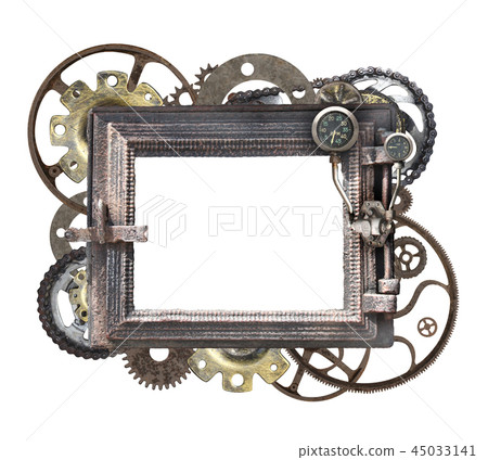 Metallic frame with vintage machine gears  45033141
