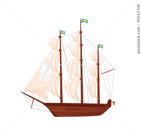 Old wooden ship. Sailing vessel. Marine transport. Sea and ocean theme. Flat vector element for Old wooden ship. Sailing vessel. Marine transport. Sea and ocean theme. Flat vector element for 45033708