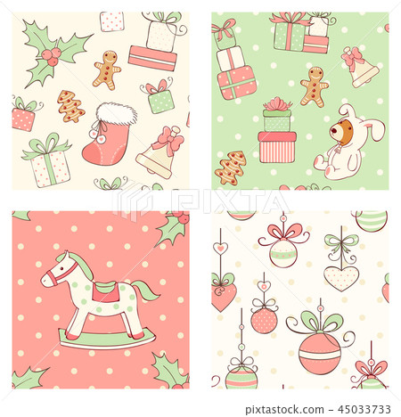 Set of seamless Christmas patterns in retro style - Stock Illustration ...