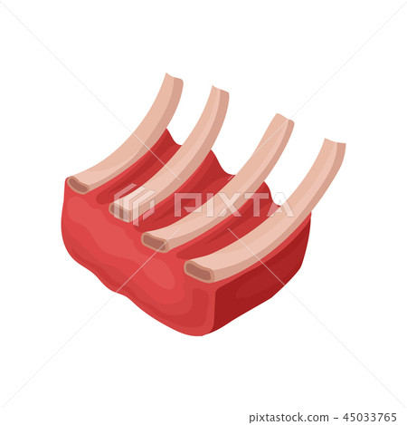 Flat vector icon of raw ribs. Fresh meat product. Food theme. Element for banner of butcher shop or 45033765