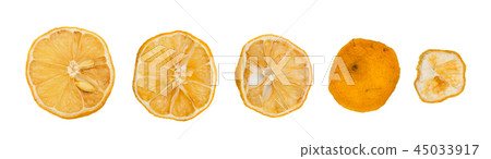 Set of dried yellow orange slice isolated 45033917