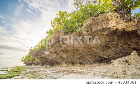 Beautiful gentle nature of the Philippines. The island of Bohol. A beach with sloping cliffs. Anda 45034361