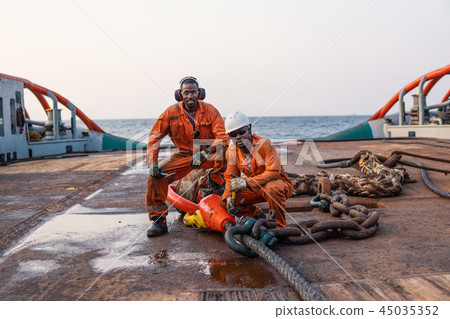 Seaman AB or Bosun on deck of offshore vessel or ship Seaman AB or Bosun on deck of offshore vessel or ship 45035352