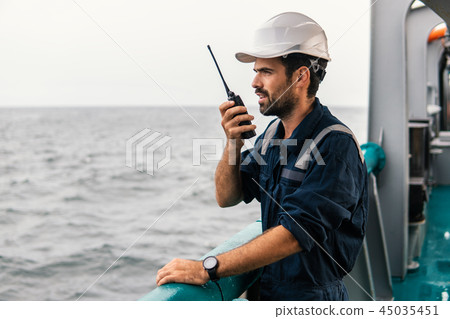 Marine Deck Officer or Chief mate on deck of vessel or ship 45035451