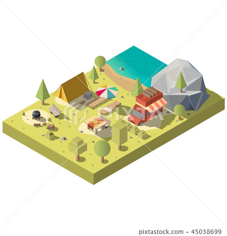 Vector 3d isometric territory for camping, recreation Vector 3d isometric territory for camping, recreation 45038699